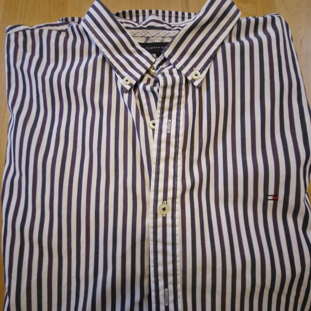 Tommy Hilfiger Men's Short Sleeve blue/white Button Down Shirt 3XL
